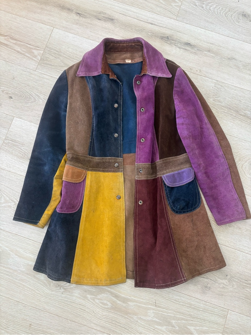 Vintage 70s 60s Gassy Jack Patchwork Suede Multicolor Leather Coat